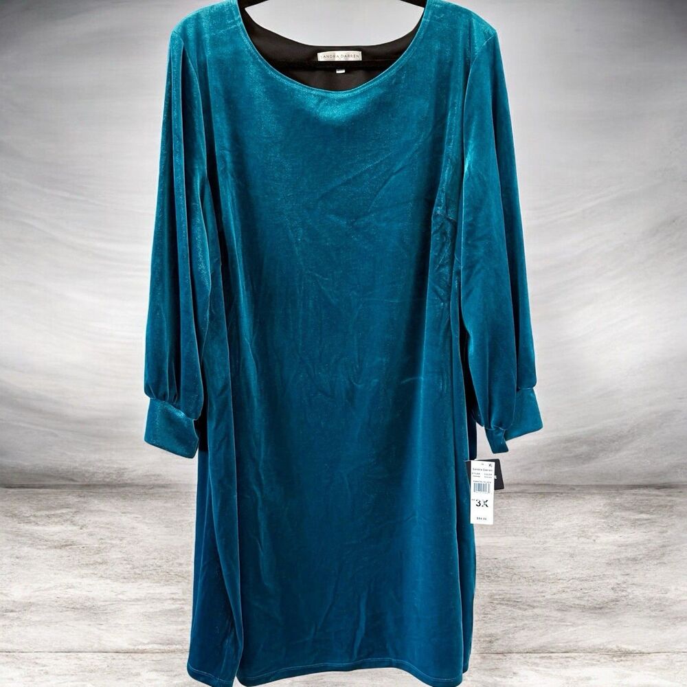 Sandra Darren Washable Velvet Teal Blue Green Shift Sheath Dress 3X NWT Velour